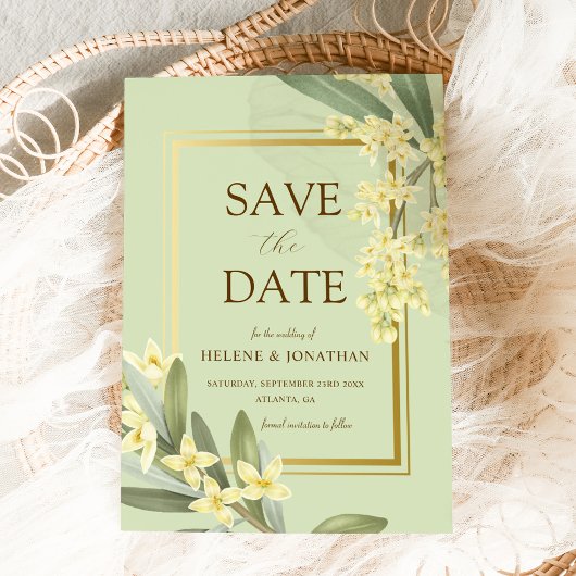 Sage Green Gold Garden Elegante Bloemen Huwelijk Save The Date