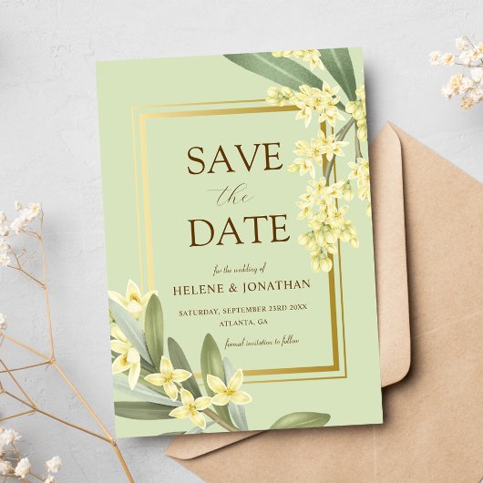 Sage Green Gold Garden Elegante Bloemen Huwelijk Save The Date