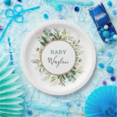 Sage Green Gold Garden Greenery Baby shower Papieren Bordje (Feest)