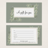 Sage Green Gold Greenery Certificat cadeau d'affai (Devant & derrière)