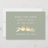 Sage Green Gold Love Birds Wedding Save The Date (Voorkant)