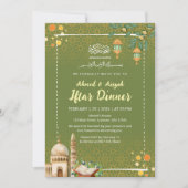 Sage Green & Gold Mosque Ramadan Iftar Invitation Kaart (Voorkant)