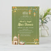 Sage Green & Gold Mosque Ramadan Iftar Invitation Kaart (Staand voorkant)