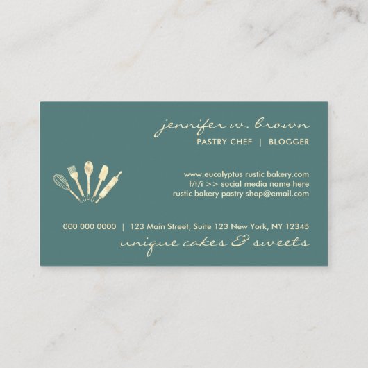 Sage Green Gold Pastry Chef Home Bakery Visitekaartje (Achterkant)
