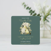 Sage Green & Gold Pear Carré Enregistrer les carte (Debout devant)