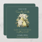 Sage Green & Gold Pear Carré Enregistrer les carte (Devant / Derrière)
