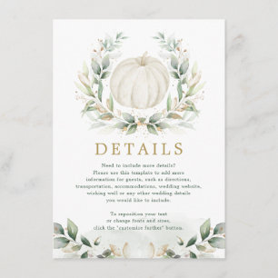 Sage Green Gold Pumpkin Greenery Wedding Details Informatiekaartje