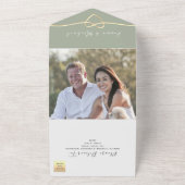 Sage Green Gold Rope Heart Wedding All In One Uitnodiging (Buitenkant)