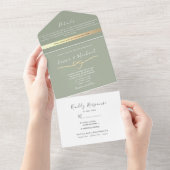 Sage Green Gold Rope Heart Wedding All In One Uitnodiging (Afscheurbaar)