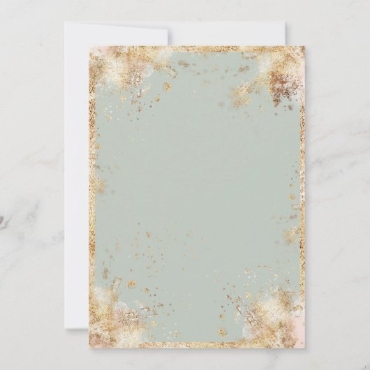 Sage Green Gold Rustic Floral Faire-part de mariag (Dos)