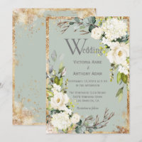 Sage Green Gold Rustic Floral Wedding Invitation