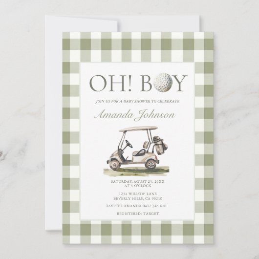 Sage Green Golf Boy Baby Shower Invitation (Devant)