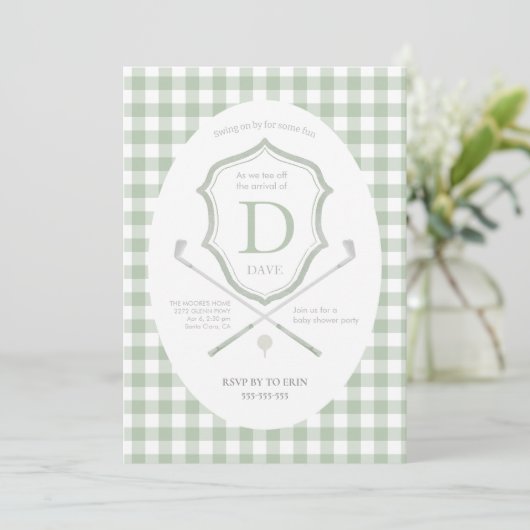 Sage green Golf club baby shower Invitation (Debout devant)