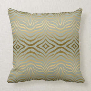 Sage-Green Goud Zebra Strepen Dierlijke Print Kussen