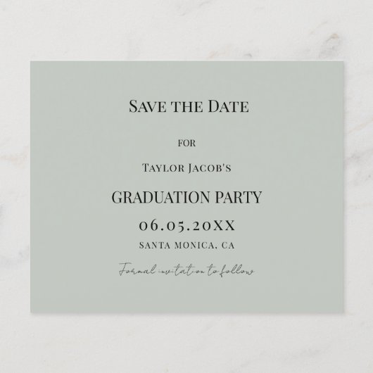 Sage Green Graduation Party Save the Date card (Achterkant)