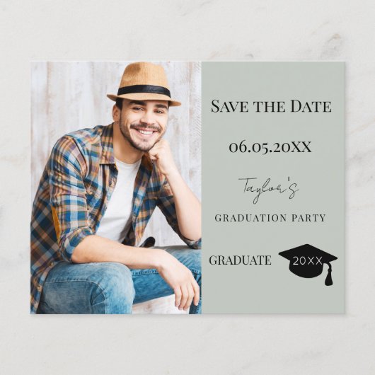 Sage Green Graduation Party Save the Date card (Voorkant)