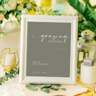 Sage Green Grazing Station Tafel Trouwbord Poster