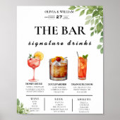 Sage Green Greenery Bar Menu Drink teken Poster (Voorkant)