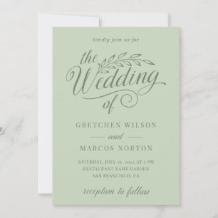 Sage Green Greenery Elegant Calligraphy Wedding Kaart