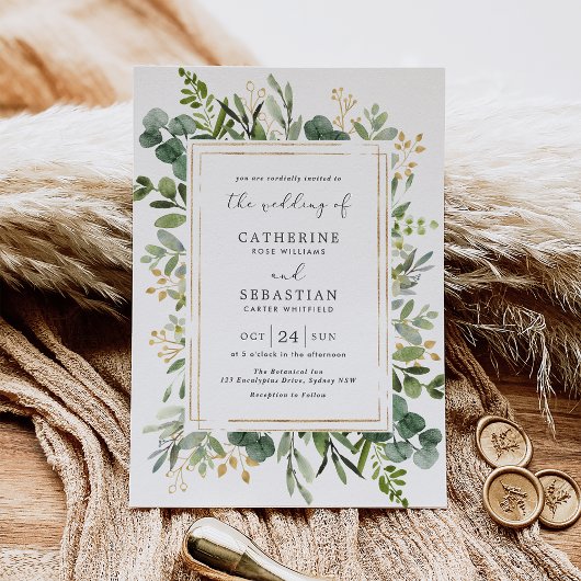 Sage Green Greenery Eucalyptus Geometric Wedding Kaart
