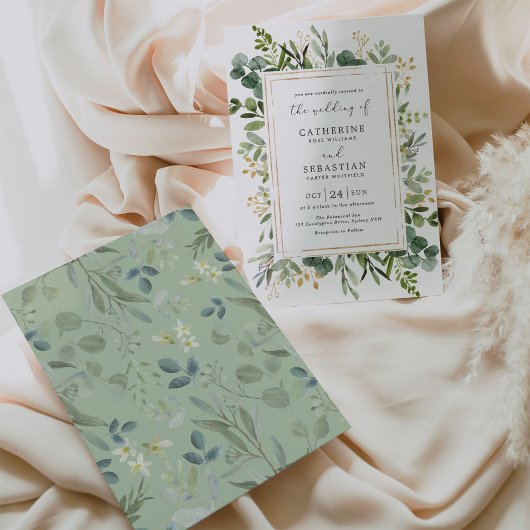 Sage Green Greenery Eucalyptus Geometric Wedding Kaart