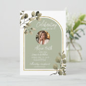 Sage Green Greenery Funeral Invitation (Debout devant)
