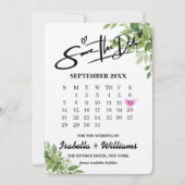 Sage Green Greenery Kalender met Hart Wedding Save The Date (Voorkant)