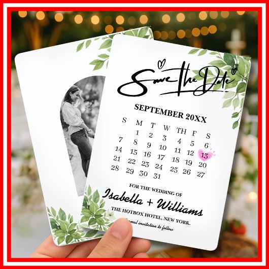 Sage Green Greenery Kalender met Hart Wedding Save The Date