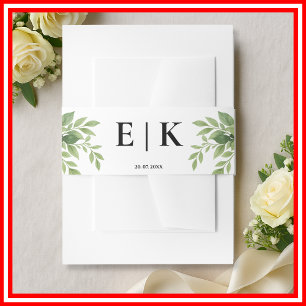Sage Green Greenery Modern Monogram Trouwen Uitnodigingen Wikkel