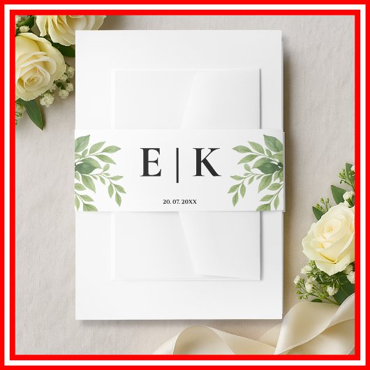 Sage Green Greenery Modern Monogram Trouwen Uitnodigingen Wikkel