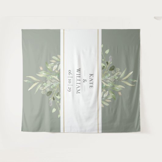 Sage Green Greenery Wedding Photo Booth Backdrop Wandkleed (Voorkant (horizontaal))