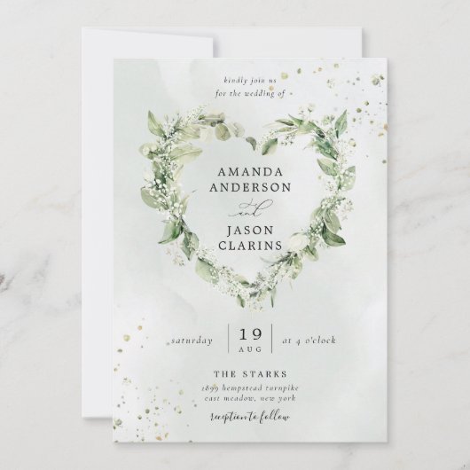 Sage Green Greenery White Floral Wreath Wedding Kaart (Voorkant)