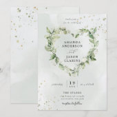 Sage Green Greenery White Floral Wreath Wedding Kaart (Voorkant / Achterkant)