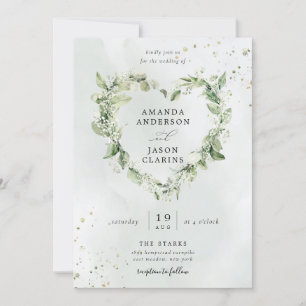 Sage Green Greenery White Floral Wreath Wedding Kaart