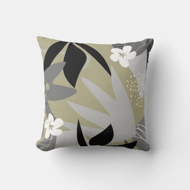 Sage Green & Grey Artistic Abstract Floral Pattern Kussen (Voorkant)