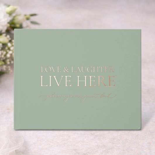 Sage Green Guest Book with Real Gold Foil