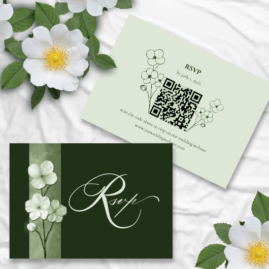 Sage Green Hand Drawn Floral QR Code RSVP