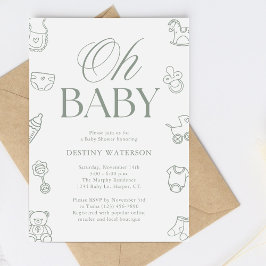 Sage Green Hand Drawn Gender Neutral Baby Shower Kaart