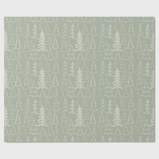 Sage Green Hand-Drawn Tree Pattern Cadeaupapier (Vlak)