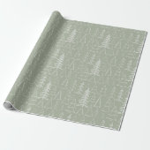 Sage Green Hand-Drawn Tree Pattern Cadeaupapier (Uitgerold)