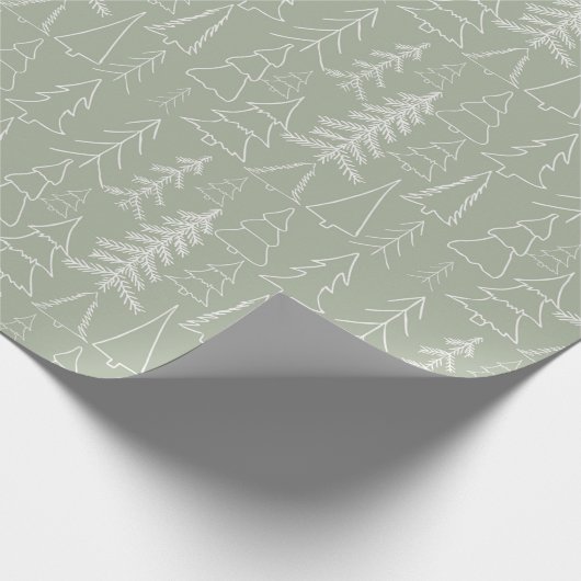 Sage Green Hand-Drawn Tree Pattern Cadeaupapier (Hoek)