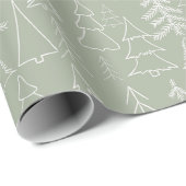 Sage Green Hand-Drawn Tree Pattern Cadeaupapier (Rol Hoek)