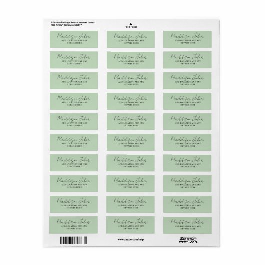 Sage Green Hand Lettered Script Etiket (Full Sheet)
