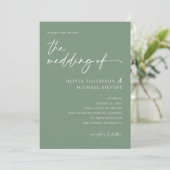 Sage Green Handwritten Script Modern Wedding Kaart (Staand voorkant)