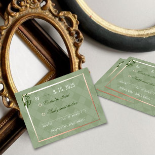 Sage Green Harlequin Wedding RSVP—Reactie invoegen Folie Feestdagen Briefkaart