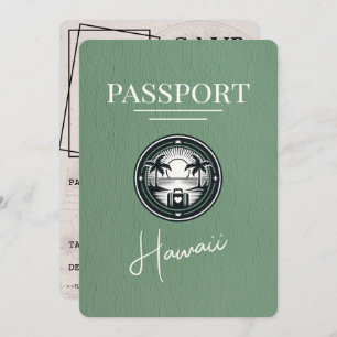 Sage Green Hawaii Passport Bewaar de datum Save The Date
