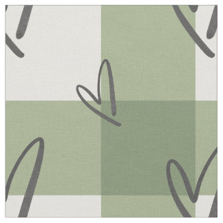 Sage Green Heart Gingham Combed Cotton  Stof