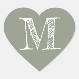 Sage Green Heart Minimalist Monogram Initial Hart Sticker
