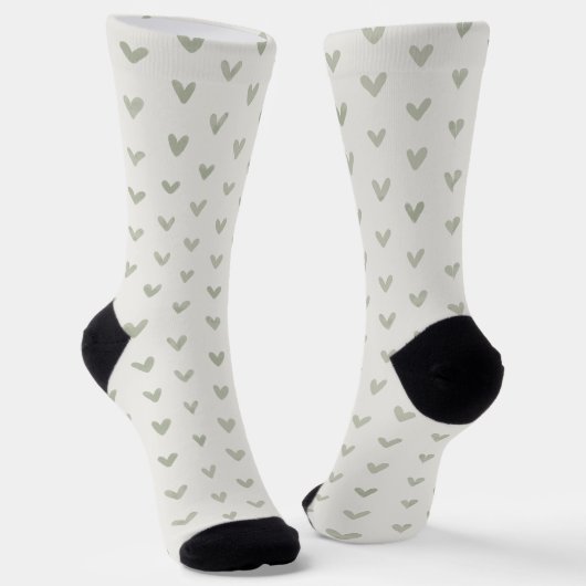 Sage Green Heart Pattern Socks Sokken (Gebogen)