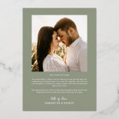 Sage Green Heart Script Weduwfoto Hartelijk dank Folie Uitnodiging (Achterkant)